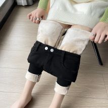 ZOENOVA Koreanische Winter Thermische Fleece Dünne Warme Jeans Frauen Samt Casual Jean Dicke Bleistift Hosen Grundlegende Fleece Denim Hosen