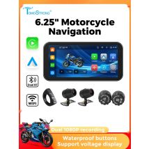 Portable 6.25 inch IP67 Waterproof Motorcycle GPS Navigation Wireless Carplay Android Auto DVR Drive Recorder Moto Monitor WIFI