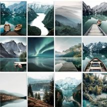 GATYZTORY Acrylic Painting By Numbers River Mountain Landscape Handpainted Pictures By Numbers For Adults Gift Boat On Canvas