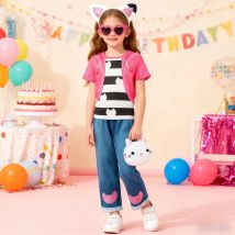 Kids Gabby's Striped Cat Tops With Pants Accessory For Little Girl Birthday Party Dollhouse Halloween Christmas Carnival Costume