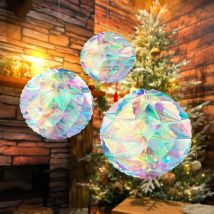 6 pezzi di palline natalizie a nido d'ape iridescenti, ornamenti appesi, palline in alluminio iridescente fai da te per matrimoni, compleanni, decorazioni per feste di Natale
