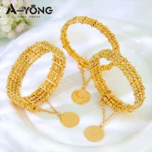 Dubai vergoldetes offenes Armband, 24 Karat vergoldet, mehrschichtig, marokkanische Braut- und Hochzeitsarmreifen, Saudi-Arabien, muslimischer Vintage-Schmuck