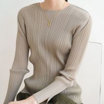 YUDX Miyake Plissee Langarm Rundhals Top Frauen Koreanische Mode Casual T-shirt Klassische Hemd Pleats2024 Herbst Neue Ankünfte