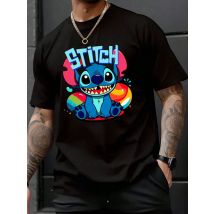 Sommerspaß Disney Stitch Cartoon Drucke auf Jungen Mädchen T-Shirts Niedliche Streetwear Fashion O-Ausschnitt T-Shirts Passende Familienoutfits