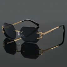 Frameless, Edge-Cut, Retro Metal Line-Sense Temple Sunglasses For Men and Women, European and American Driving Sunglasses