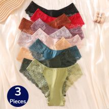 TrowBridge 3 Teile/satz Süße Damen Höschen Seide Satin Unterwäsche Spitze Sexy Dessous Mädchen Atmungsaktive Slips Weiche Bequeme Höschen