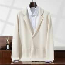 Autumn Winter New 100% Wool Coat Men's Suit Collar Knitted Sweater Loose Business Casual Solid Color Cardigan with Pockets