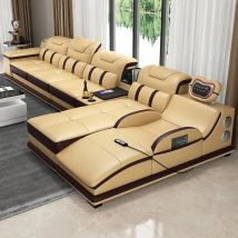 MANBAS Divano componibile in vera pelle italiana con Bluetooth, altoparlante, poggiatesta funzionale, divani angolari a forma di L con chaise longue da massaggio