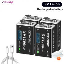 CITYORK 9V batteria agli ioni di litio 6 f22 9V 1200mAh batterie ricaricabili USB per rilevatore di metalli modello microfono multimetro giocattolo
