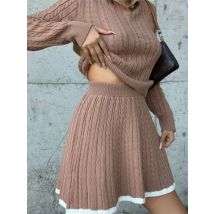 Fresh And Sweet Style Knitted Skirts Two Piece Set Women Lapel Long Sleeve Sweater A-line Mini Skirt Sets Fashion Temperament
