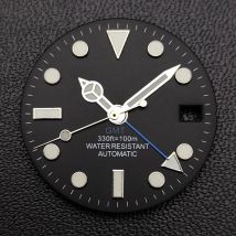 GMT-Einzelkalenderuhr mit 28,5 mm Durchmesser, blau-grüne Leuchtzifferblätter für NH34 N H35 Uhrwerk, Zubehör, Uhrenteile, individuelles Logo