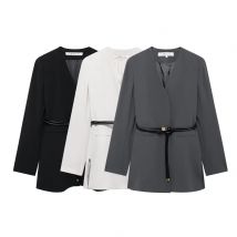 Schwarz Grau Weiß Langer Blazer Frau Herbst Büro Damen Blazer Langarm Blazer Damen Streetwear Neu in Oberbekleidung