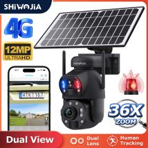 SHIWOJIA 6K 12MP 4G Telecamera solare Zoom 36X DualLens Registrazione Tracciamento umanoide Telecamera WIFI esterna Metallo CCTV impermeabile 12000mA