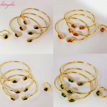 Crystal Women Bangles Ring Zircon Nigeria 3PCS Africa Fashion Bangle Jewelry Advanced Shine Gold Plated Cuff Bracelet Banquet