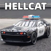 Maßstab 1:32 Hellcat Polizeiauto-Ladegerät Challenger 1970 Modellspielzeug Legierung Druckguss Zurückziehen Sound Licht Fahrzeug für Jungen präsentiert