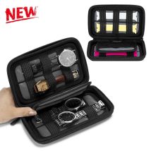 Uhren-Aufbewahrungsbox, tragbarer Organizer, 4 Fächer, schwarze Hartschale, Uhrenbox, wasserdicht, tragbar, hart, Reisetasche