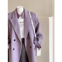 Sanfter lila Wollmantel für Damen im Herbst und Winter, neue High-End-lose, lässige Wollanzug-Kurzjacke