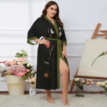 Elegante Druck Blume Frauen Lange Robe Loungewear Seidige Satin Kimono Bademantel Kleid Frühling Herbst Neue Nachtwäsche Hause Kleid Negligé