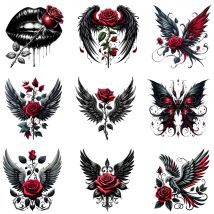 25 cm schwarze Rose Engelsflügel zum Aufbügeln, Wärmeübertragungsaufkleber für Damen und Herren, Kleidung, T-Shirt, zum Aufbügeln, Vinyl-Applikationen