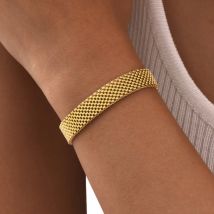 Damen-Armband mit klobiger Gliederkette und Netzstoff, vergoldeter, wasserfester Schmuck aus Edelstahl