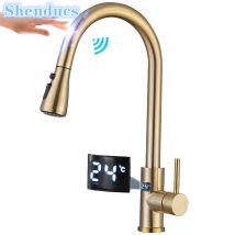 Touch Digitale Küchenarmaturen aus Edelstahl 304, heiß, kalt, Küchenspüle, Mischbatterie, Bürste, Gold, Sensor, Touch-on-Küchenarmaturen