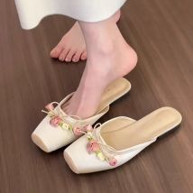 Satin-Blumen-Hausschuhe für Damen, 2022, Sommer, rutschfest, lässig, rutschfest, bequem, leicht, modisch, Ethno-Stil, Sandalen, flache Blumen-Mule-Schuhe