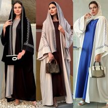 Muslimischen Mantel Offene Abaya Frauen Kimono Dubai Abaya Hijab Lange Kaftan Robe Stickerei Modest Kleid Set Musulmane Islamische Kleidung