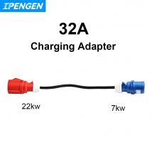IPENGEN EV-Ladegerät-Adapter, umwandelbar, 32 A, 3-Phasen-Cee, rot auf 32 A, 1-Phasen-Cee-Blau, zum Aufladen von 22 kW Elektrofahrzeugen, Autos