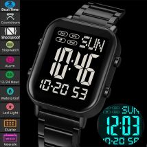 Skmei Men Digital Watches Luxury Stainless Steel Strap Dual Time Zone Man Sports Bracelet Watch 30M Waterproof Male Alarm Clock