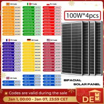 RVPOZWER 400W 12V Pannelli solari bifacciali monocristallini 25,5% ad alta efficienza 18BB Celle Alimentazione fotovoltaica per campeggio sul tetto domestico