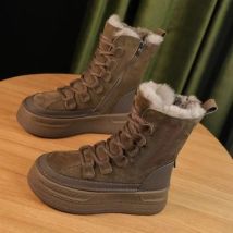 Mode Outdoor Reise Stiefel Frauen Wildleder Bergsteigen Stiefel Dickes Fell Mitte Der Wade Schnee Stiefel 2025, Winter Plattform Baumwolle Schuhe