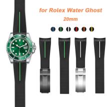 Curved End Strap for Rolex Black Green Water Ghost 20mm for Daytona GMT Men Waterproof Watch Band Rubber Silicone for MoonSwatch