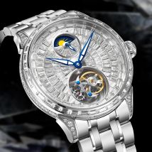 Herrenuhr, Diamant-Zifferblatt, Edelstahlgürtel, mechanische Herrenuhr, Tourbillon-Uhrwerk, modische Herrenuhr, wasserdicht, 30 Meter