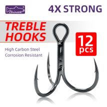 12pcs Chinook Fishing Hooks Treble 4X Strong High Carbon Steel Sea Fishing Hooks for Hard Lures Freshwater Saltwater