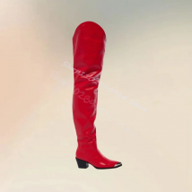 Metall spitzen Zehen rot Oberschenkel hohe Stiefel Seite Reiß verschluss Frauen Schuhe klobige High Heels Mode Party Bankett 2024 Zapatos Para Mujere