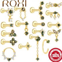 ROXI 925 Sterling Silver Muschio Naturale Agata Stella/Nappa Rotonda Orecchino Penetrante Per Le Donne Elegante Indossare Quotidiano Gioielli сubьги
