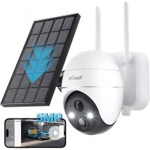 ieGeek Telecamera di sorveglianza WiFi esterna wireless da 5 MP, telecamera solare, telecamera da 360 gradi, rilevamento PIR umano, visione notturna a colori