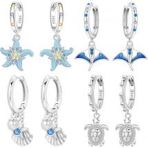 Cycuff 925 Sterling Silver Blue Starfish Drop Earrings Women Earrings Charm Fashion Versatile Party Jewelry Gifts