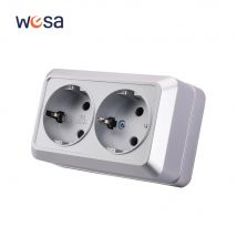 WESA Superficie a muro argentata 2 prese Spine Prese elettriche esterne UE con presa di corrente esterna a terra Vernice ignifuga