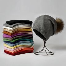 VISROVER 25 colori unsex autunno inverno tinta unita berretti in vero cashmere con pompon nuovo cashmere uomo donna lana calda skullies