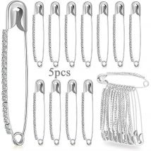 5Pcs Silver Rhinestone Safety Pins Sweater Shawl Clips Women Brooch Pins Jewelry Making Supplies For Clothes Hats Shawl
