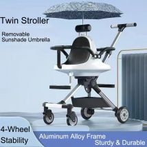 Leichter Doppel-Kinderwagen mit Baldachin für Säuglinge und Kleinkinder, Reise-Kinderwagen mit zwei Regenschirmen, kompakt, einfach zusammenklappbarer Aluminiumrahmen