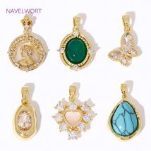 Multi Styles Pendants 18K Gold Plated Inlaid Zircon Charms Pendants For Jewelry Making,Charms For Bracelet,Supplies For Jewelry
