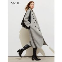 AMII Minimalistischer Wollmantel mit Blazerkragen für Damen, 2024, Winter, warmes Fleece, Vintage-Qualität, Oberbekleidung, lockere lange Jacke 12324041