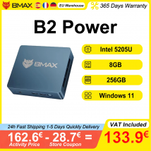 BMAX B2 Power Mini-PC 8 GB RAM 256 GB SSD Intel 5205U Windows 11 Pro Dual-Band-WLAN USBx4 HDMIx1 Bluetooth 5.0