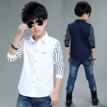 Boys Blouses And Shirts Children's Stripe Top 2024 Spring Autumn Casual White Polo Shirts Teenager School Brand Outerwear Cotton