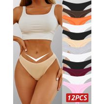 12PCS Frauen Baumwolle Höschen Sexy V Taille Thongs G-String T-Zurück Sexy Dessous Einfarbig Weiche Unterwäsche Nahtlose mädchen Höschen