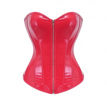 Rot PVC Leder Overbust Gothic Zipper Korsett Bustier Top Frauen Steampunk Kleidung Sexy Mieder Feminino Vintage Korsett Damen