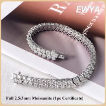 EWYA Zweireihiges, volles 2,5/3 mm Rundschliff-Moissanit-Tennisarmband D-Farbe Labordiamant 925er Silber Damen Herren Gliederarmbänder Geschenk