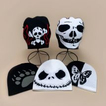 Persönliche Punk-Schädel-Dämonen-Strickmützen, Herbst und Winter, Unisex, dunkle Serie, warme Straße, vielseitige Nischenmode, Hip-Hop-Mützen